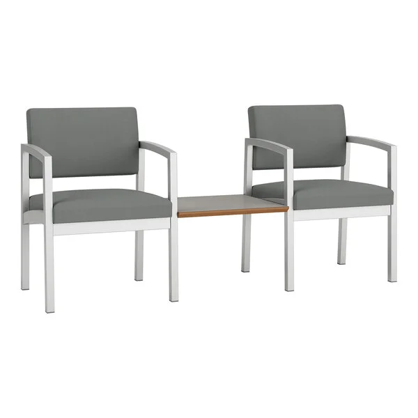 Lesro Lenox Steel Open House Asteroid Fabric Two Guest Arm Chairs with Sarum Twill Laminate Connecting Table Lesro Lenox Steel Open House Asteroid Fabric Two Guest Arm Chairs with Sarum Twill Laminate Connecting Table