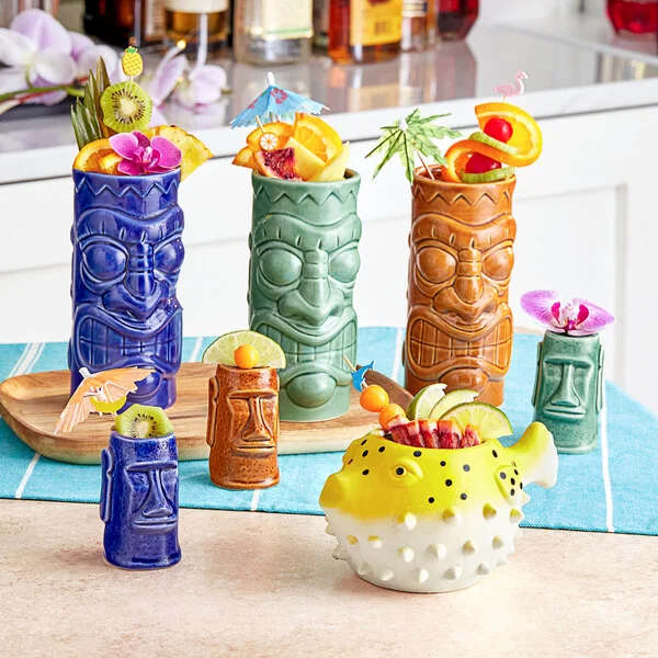 Acopa 2.5 oz. Green Ceramic Tiki Mug / Shot Glass - Sample Acopa 2.5 oz. Green Ceramic Tiki Mug / Shot Glass - Sample