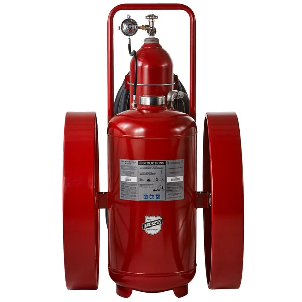 Buckeye 300 lb. ABC Fire Extinguisher - Rechargeable Untagged Regulated Pressure - UL Rating 30-A:320-B:C - Steel Wheels with Rubber Treads