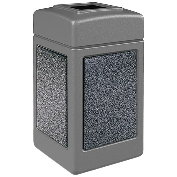 Commercial Zone 720348K StoneTec 42 Gallon Square Gray Open Top Decorative Trash Can with Pepperstone Panels