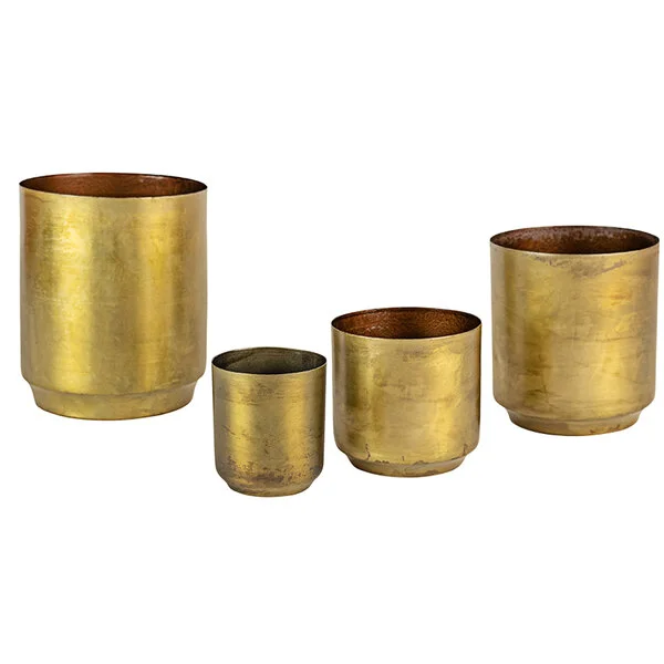 Kalalou 4-Piece Metal Flower Pot Set with Aged Brass Finish Kalalou 4-Piece Metal Flower Pot Set with Aged Brass Finish
