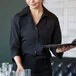 Henry Segal Women's Customizable Black 3/4 Sleeve V-Neck Button-Down Dress Shirt - M Henry Segal Women's Customizable Black 3/4 Sleeve V-Neck Button-Down Dress Shirt - M