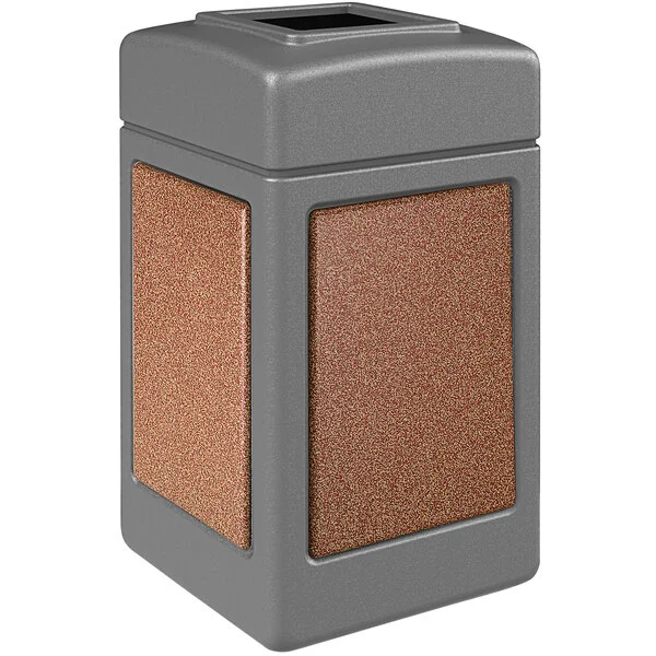 Commercial Zone 720347K StoneTec 42 Gallon Square Gray Open Top Decorative Trash Can with Sedona Panels