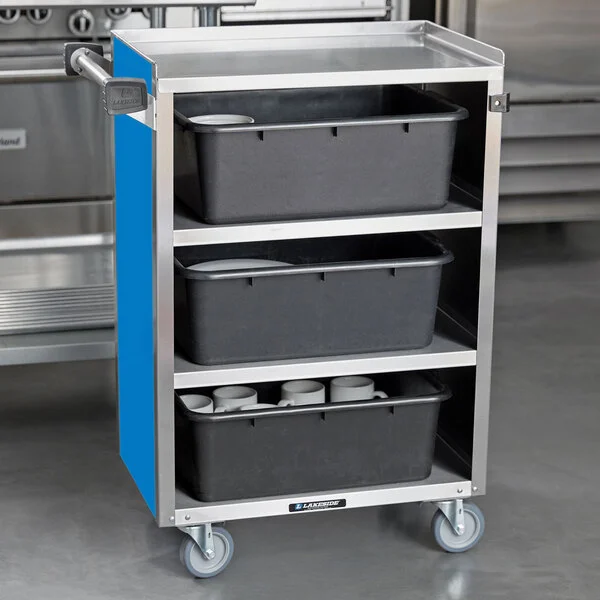 Lakeside 815BL Medium-Duty Stainless Steel Four Shelf Utility Cart With Enclosed Base and Royal Blue Finish - 16 7/8 Lakeside 815BL Medium-Duty Stainless Steel Four Shelf Utility Cart With Enclosed Base and Royal Blue Finish - 16 7/8