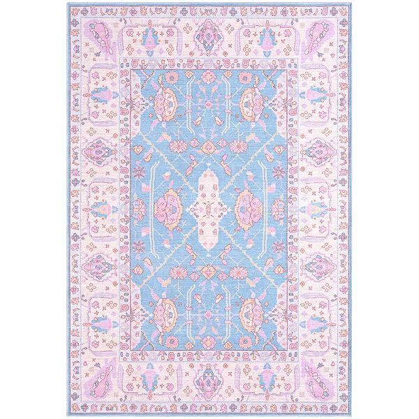 Abani Molana Collection 4' x 6' Pink / Blue Vintage Folk Area Rug