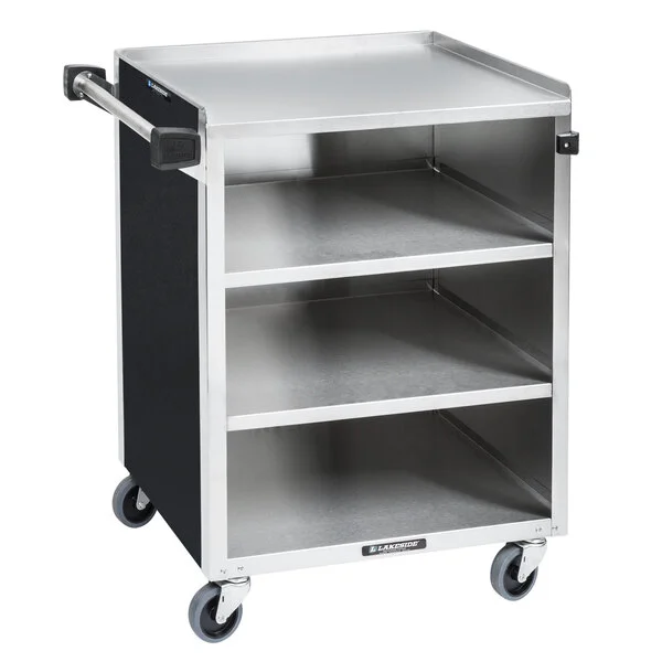 Lakeside 615B Black Laminate 4 Shelf Stainless Steel Utility Cart - 27 3/4 Lakeside 615B Black Laminate 4 Shelf Stainless Steel Utility Cart - 27 3/4