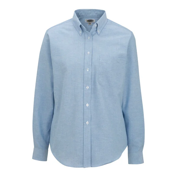 Edwards 5077 Women's Customizable Blue Long Sleeve Wrinkle-Resistant Easy-Care Oxford Dress Shirt with Soil Release - 2X