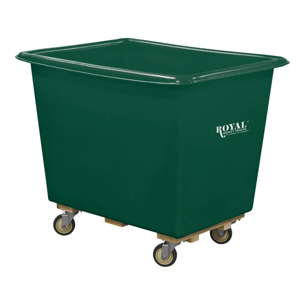 Royal Basket Trucks 10 Cu. Ft. Green Poly Truck with Wood Base and 4 Swivel Casters R08-GNX-PTA-4UNN