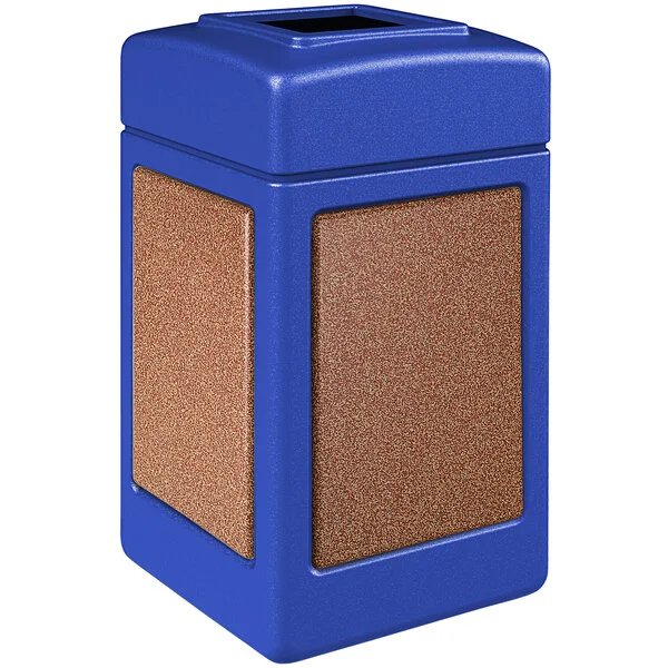 Commercial Zone 720334K StoneTec 42 Gallon Square Blue Open Top Decorative Trash Can with Sedona Panels