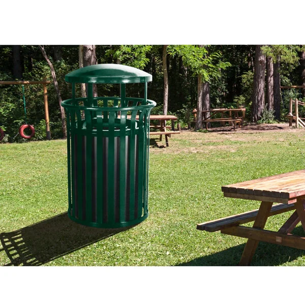 Ex-Cell Kaiser SCD-2633 HGR Streetscape Hunter Green Gloss 37 Gallon Round Classic Outdoor Trash Can with Canopy
