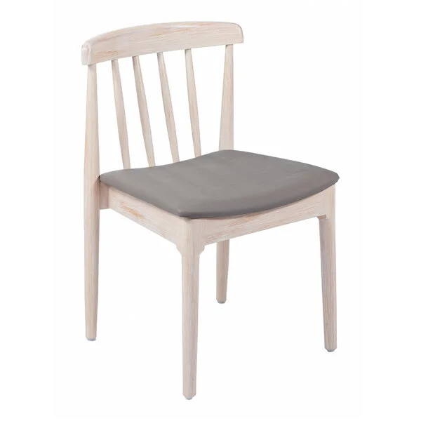Flash Furniture Chester Antique White Solid Wood Dining Chair with Beige Vinyl Padded Seat