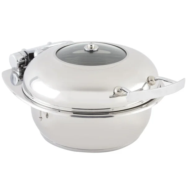 Bon Chef 20303 2 Qt. Small Round Stainless Steel Mini Induction Chafer with Glass Lid Bon Chef 20303 2 Qt. Small Round Stainless Steel Mini Induction Chafer with Glass Lid