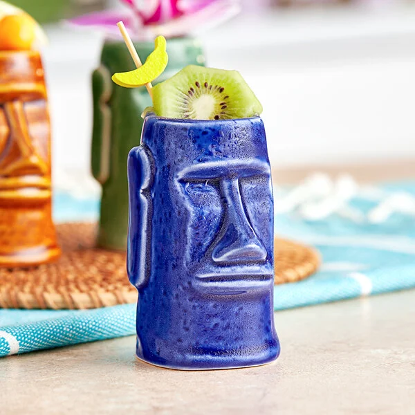Acopa 2.5 oz. Blue Ceramic Tiki Mug / Shot Glass - Sample