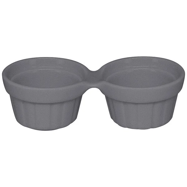 RAK Porcelain Chef's Fusion 1 oz. Stone Gray Porcelain Double Ramekin - 12/Case