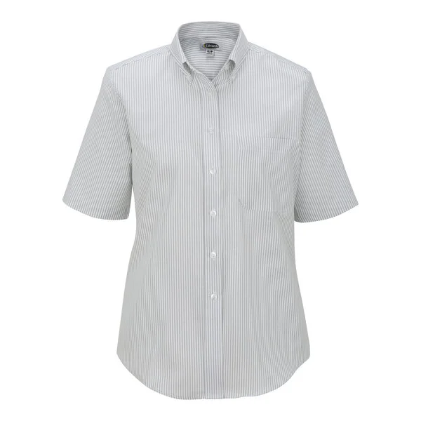 Edwards 5027 Women's Customizable Gray Stripe Short Sleeve Wrinkle-Resistant Easy-Care Oxford Dress Shirt with Soil Release - 2X