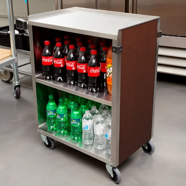 Lakeside 610RM 3 Shelf Standard Duty Stainless Steel Utility Cart with Enclosed Base and Red Maple Finish - 16 1/2