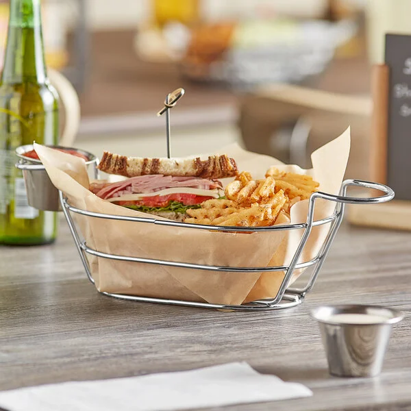 American Metalcraft BSKC69 Chrome Oblong Wire Basket with Ramekin Holders - 9 American Metalcraft BSKC69 Chrome Oblong Wire Basket with Ramekin Holders - 9