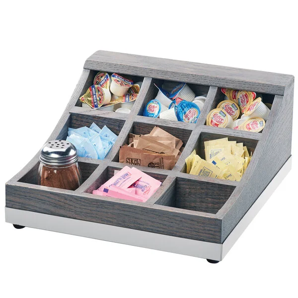 Cal-Mil 3801-83 Ashwood 9 Compartment Gray Oak Wood Condiment Organizer - 13 Cal-Mil 3801-83 Ashwood 9 Compartment Gray Oak Wood Condiment Organizer - 13