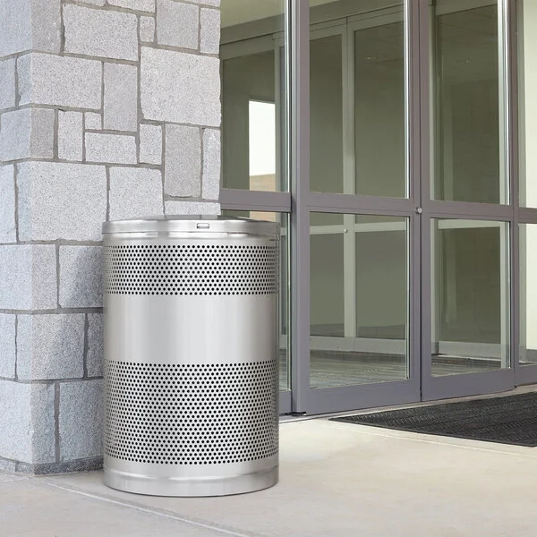 Rubbermaid® FGS55SSTSSPL Round Stainless Steel Perforated Trash Can 51 Gallon Rubbermaid® FGS55SSTSSPL Round Stainless Steel Perforated Trash Can 51 Gallon