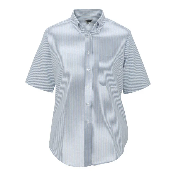 Edwards 5027 Women's Customizable Blue Stripe Short Sleeve Wrinkle-Resistant Easy-Care Oxford Dress Shirt with Soil Release - 2X