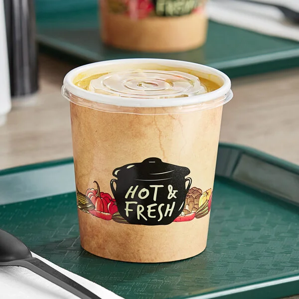 Choice 16 oz. Medley Double Poly-Coated Paper Soup / Hot Food Cup with Vented Plastic Lid - 25/Pack Choice 16 oz. Medley Double Poly-Coated Paper Soup / Hot Food Cup with Vented Plastic Lid - 25/Pack