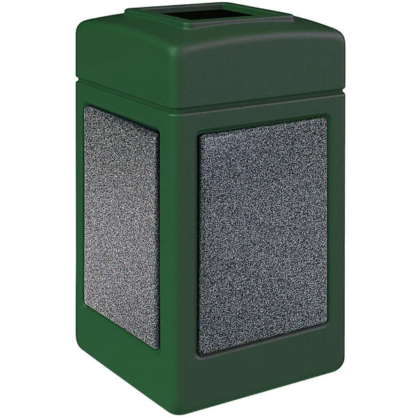 Commercial Zone 720326K StoneTec 42 Gallon Square Forest Green Open Top Decorative Trash Can with Pepperstone Panels