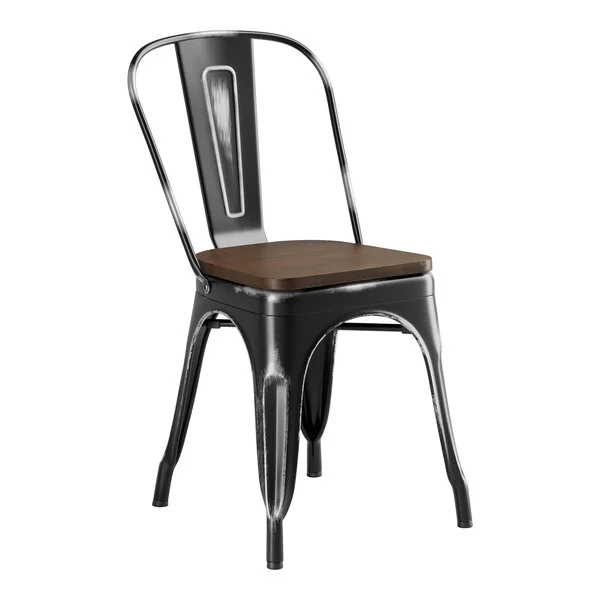 Lancaster Table & Seating Alloy Distressed Onyx Black Indoor Cafe Chair with Walnut Wood Seat Lancaster Table & Seating Alloy Distressed Onyx Black Indoor Cafe Chair with Walnut Wood Seat