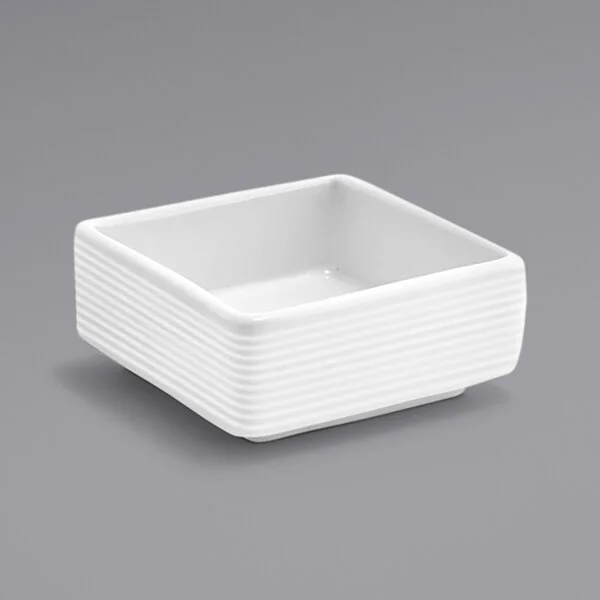 Front of the House Spiral 3 oz. Superwhite Square Ribbed Porcelain Ramekin - 12/Case Front of the House Spiral 3 oz. Superwhite Square Ribbed Porcelain Ramekin - 12/Case