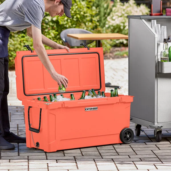CaterGator CG100CLW Coral 110 Qt. Mobile Rotomolded Outdoor Cooler / Ice Chest CaterGator CG100CLW Coral 110 Qt. Mobile Rotomolded Outdoor Cooler / Ice Chest