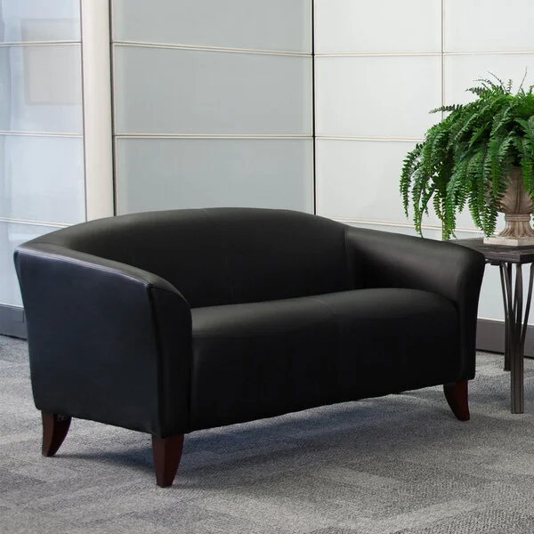 Flash Furniture 111-2-BK-GG Hercules Imperial Black Leather Loveseat with Wooden Feet Flash Furniture 111-2-BK-GG Hercules Imperial Black Leather Loveseat with Wooden Feet