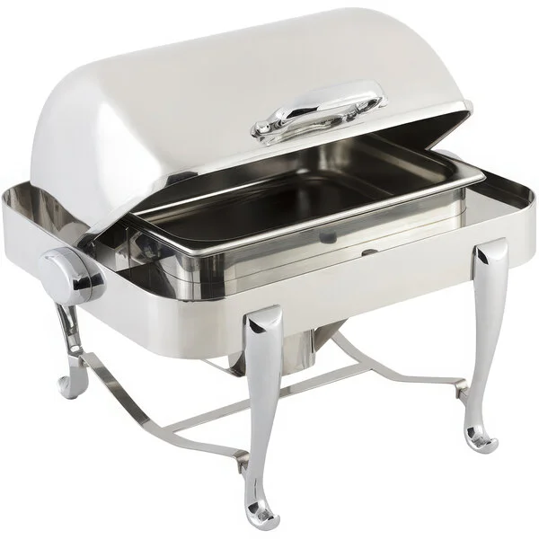 Bon Chef 19150CH Roman Sleek 3 Qt. Dripless Stainless Steel with Chrome Accents Roll Top Chafer with Roman Legs Bon Chef 19150CH Roman Sleek 3 Qt. Dripless Stainless Steel with Chrome Accents Roll Top Chafer with Roman Legs