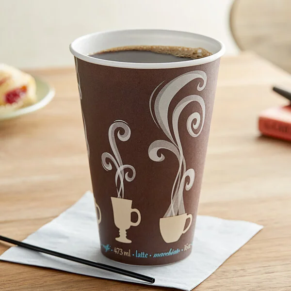 Dart ThermoGuard 16 oz. Double Wall Insulated Steam Print Paper Hot Cup - 600/Case Dart ThermoGuard 16 oz. Double Wall Insulated Steam Print Paper Hot Cup - 600/Case