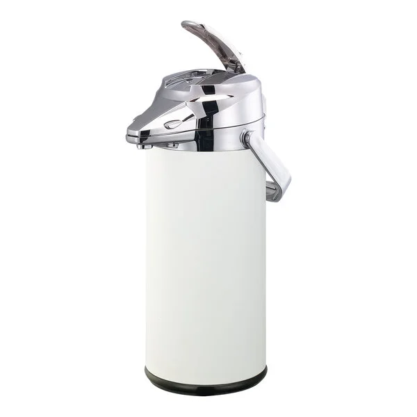 Service Ideas Signa-Air 2.2 Liter Stainless Steel Lined White and Chrome Airpot with Lever and Flavor Indicator Tabs ENALS22SCHWH