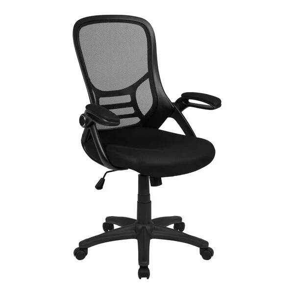 Flash Furniture Porter Black Mesh High-Back Swivel Office Chair with Flip-Up Arms Flash Furniture Porter Black Mesh High-Back Swivel Office Chair with Flip-Up Arms