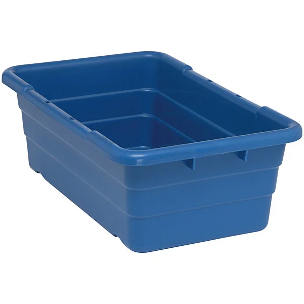 Quantum 9.75 Gallon Blue Cross Stack Tub with Built-In Handle Grips and Bottom Grooves TUB2516-8BL Quantum 9.75 Gallon Blue Cross Stack Tub with Built-In Handle Grips and Bottom Grooves TUB2516-8BL