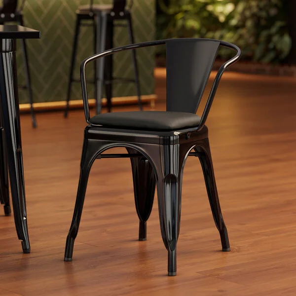 Lancaster Table & Seating Alloy Onyx Black Indoor Arm Chair with Onyx Black Vinyl Cushion Lancaster Table & Seating Alloy Onyx Black Indoor Arm Chair with Onyx Black Vinyl Cushion