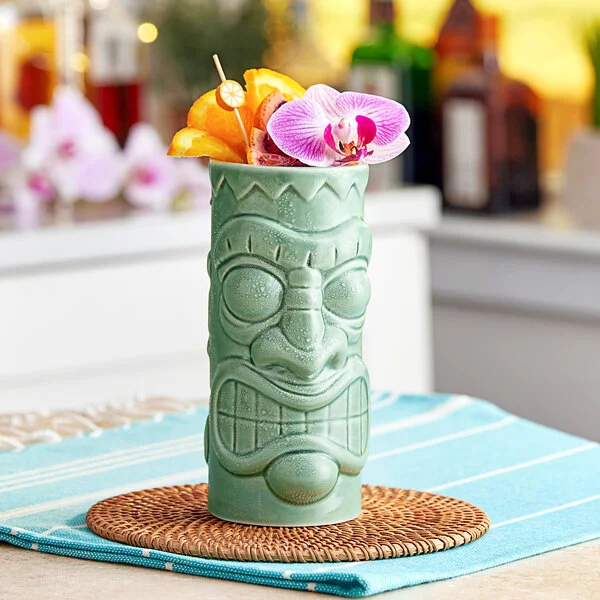 Acopa 21 oz. Green Ceramic Tiki Mug - Sample