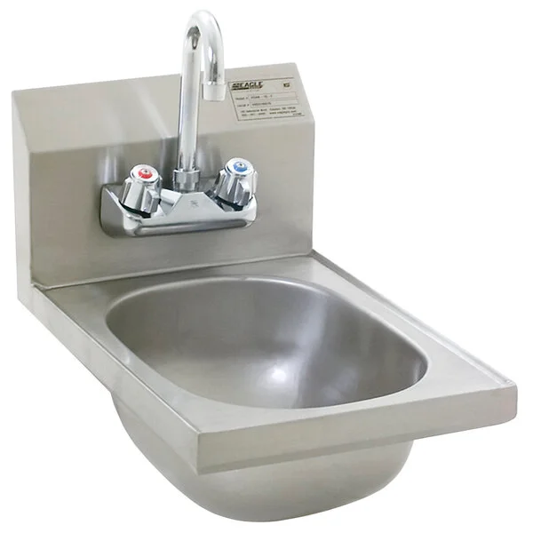 Eagle Group HSAN-10-F Space Saver Hand Sink with Splash Mount Gooseneck Faucet and Basket Drain Eagle Group HSAN-10-F Space Saver Hand Sink with Splash Mount Gooseneck Faucet and Basket Drain