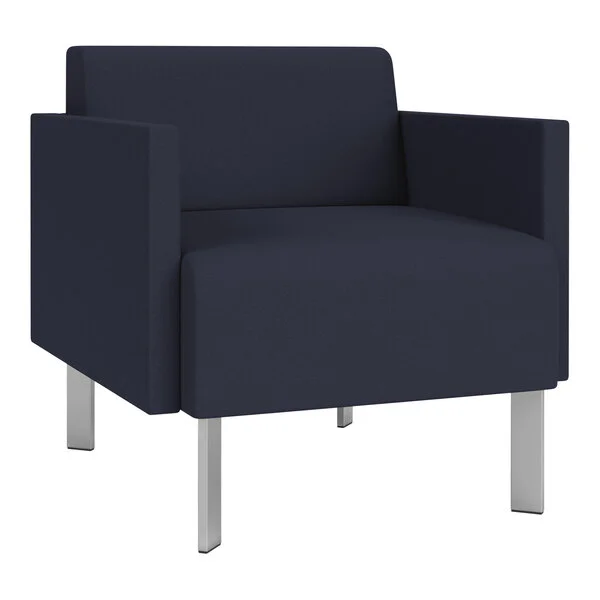 Lesro Luxe Lounge Series Open House Navy Fabric Guest Arm Chair with Steel Legs Lesro Luxe Lounge Series Open House Navy Fabric Guest Arm Chair with Steel Legs