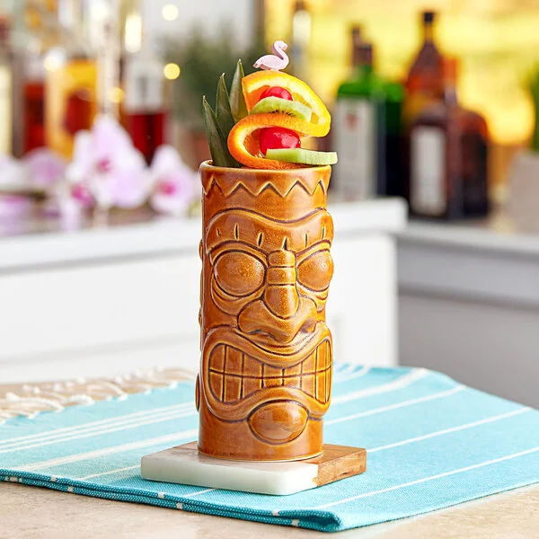 Acopa 21 oz. Brown Ceramic Tiki Mug - Sample