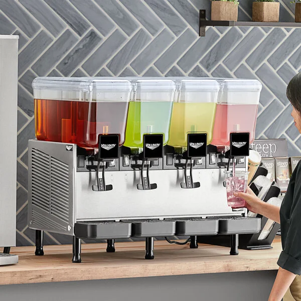 Vollrath VBBD4-37-S Quadruple 3.17 Gallon Bowl Refrigerated Beverage Dispenser with Stirring Paddle Circulation - 115V Vollrath VBBD4-37-S Quadruple 3.17 Gallon Bowl Refrigerated Beverage Dispenser with Stirring Paddle Circulation - 115V