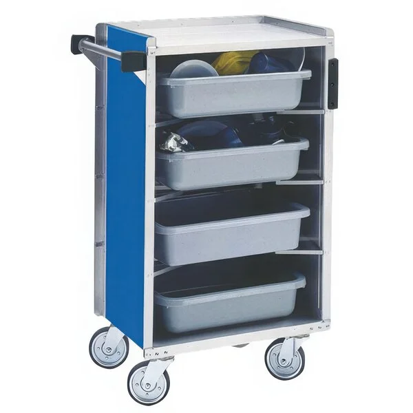 Lakeside 890BL Medium-Duty Stainless Steel Enclosed Bussing Cart with Ledge Rods and Royal Blue Finish - 17 5/8 Lakeside 890BL Medium-Duty Stainless Steel Enclosed Bussing Cart with Ledge Rods and Royal Blue Finish - 17 5/8