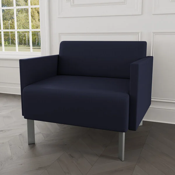 Lesro Luxe Lounge Series Open House Navy Fabric Bariatric Guest Arm Chair with Steel Legs Lesro Luxe Lounge Series Open House Navy Fabric Bariatric Guest Arm Chair with Steel Legs