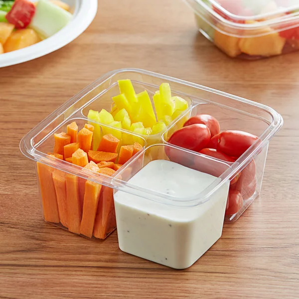 Fabri-Kal S6-4 Alur On-The-Go 4-Compartment Clear PET Container - 300/Case Fabri-Kal S6-4 Alur On-The-Go 4-Compartment Clear PET Container - 300/Case
