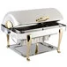 Bon Chef 19040G Elite Rectangle 8 Qt. Dripless Stainless Steel with Gold Accents Roll Top Chafer with Roman Legs Bon Chef 19040G Elite Rectangle 8 Qt. Dripless Stainless Steel with Gold Accents Roll Top Chafer with Roman Legs