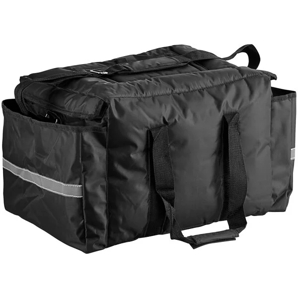 CaterGator Dash Black Nylon Heavy-Duty Insulated Soft-Sided Sandwich / Take-Out Delivery Bag - Holds (3) 12 CaterGator Dash Black Nylon Heavy-Duty Insulated Soft-Sided Sandwich / Take-Out Delivery Bag - Holds (3) 12