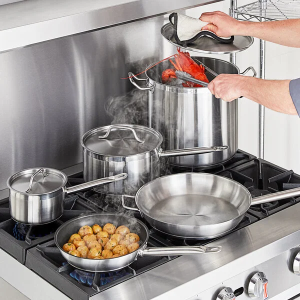 Vigor SS1 Series 8-Piece Induction Ready Stainless Steel Cookware Set with 2 Qt., 6 Qt. Sauce Pans, 20 Qt. Stock Pot with Covers, and 9.5 Vigor SS1 Series 8-Piece Induction Ready Stainless Steel Cookware Set with 2 Qt., 6 Qt. Sauce Pans, 20 Qt. Stock Pot with Covers, and 9.5