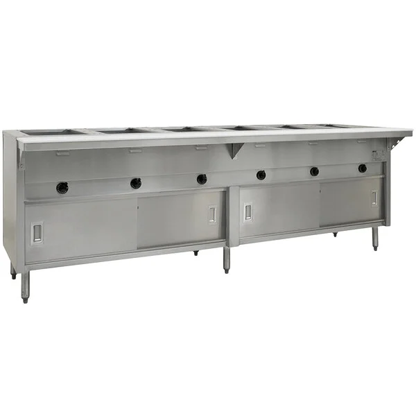 Eagle Group HT6CB-NG Spec Master Series Six Pan Open Well Natural Gas Hot Food Table with Sliding Doors - 21,000 BTU
