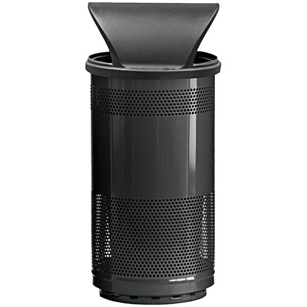 Witt Industries SC35P-01-HT Standard Series 35 Gallon Perforated Steel Outdoor Trash Can with Hood Top Lid Witt Industries SC35P-01-HT Standard Series 35 Gallon Perforated Steel Outdoor Trash Can with Hood Top Lid