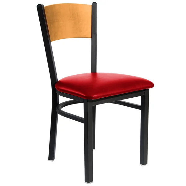 BFM Seating Dale Sand Black Customizable Metal Side Chair with Natural Finish Wooden Back and 2